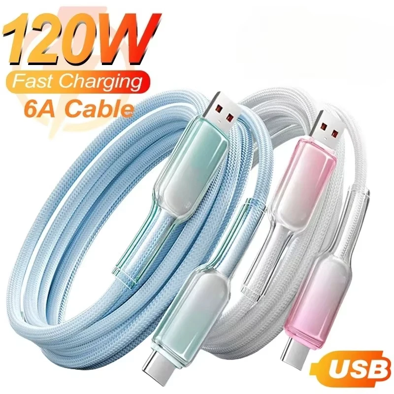 

120W USB to Type C Fast Charging Cable Wire Quick Charge 6A USB C Phone Charger Cord for iphone 15 16 17 Xiaomi Samsung Huawei