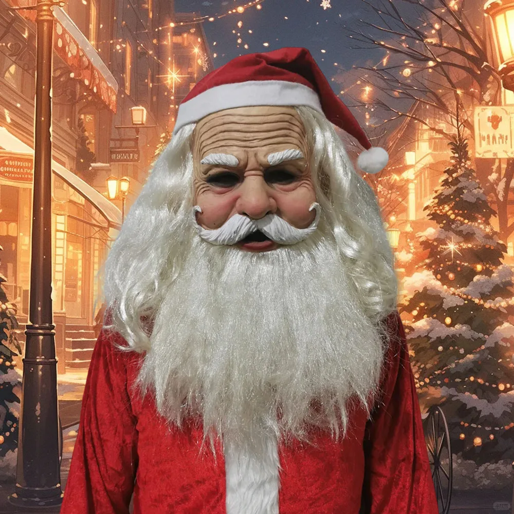 High Quality Unisex Christmas Face Mask Adults Santa Clause Latex Mask Headgear Cosplay Tools for Theme Party Ornaments