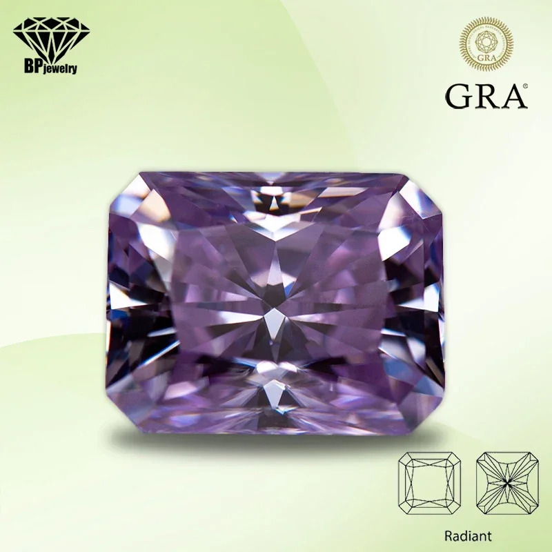 

Moissanite Diamond Light Purple Color Radiant Cut Lab Grown Gemstone for Advanced Jewelry Making Materials with GRA Certificate