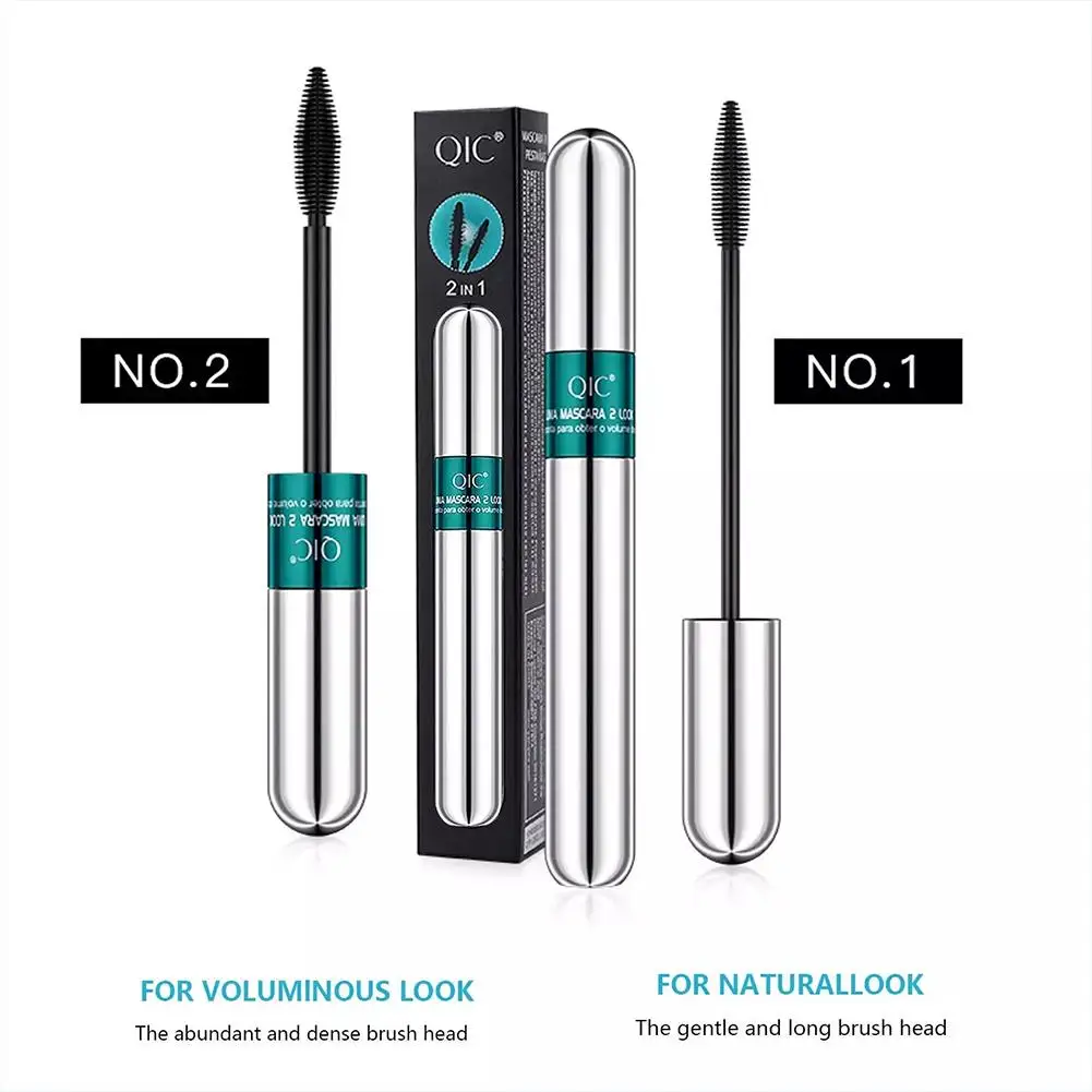 Nieuwe 2 In 1 Mascara Waterdichte Fijne Tweekoppige Vezel Lange Ogen Zijde Vlekken Blijvende Curling Volume Make-Up Geen Dubbele Effe N3n1