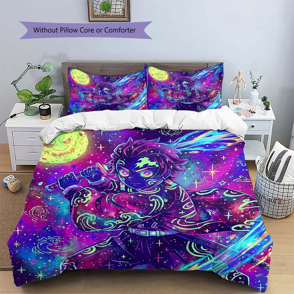 Demon Slayer Tanjiro Patterned Pillowcase & Duvet Cover Set Anime Themed Room Bedding Bedroom Decor Ideal Fan Gift.-TING