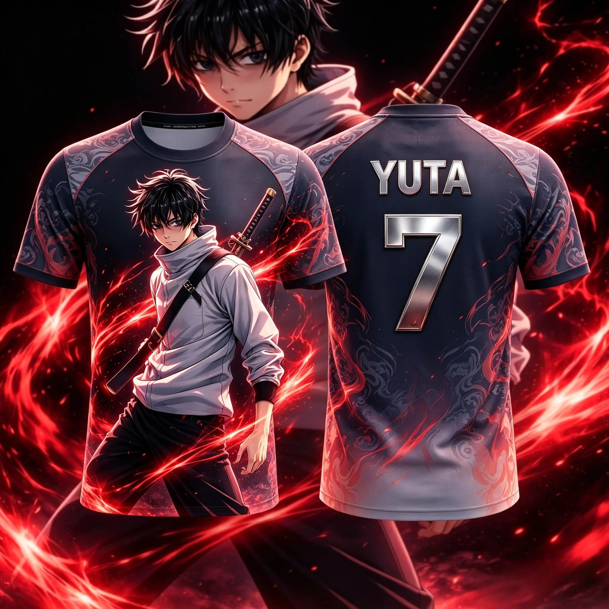 2026 Summer Spell Battle: Yigu Youtai Red Flame Special Effect 3D Printed Jersey T-shirt for Sports and Leisure Short Sleeves