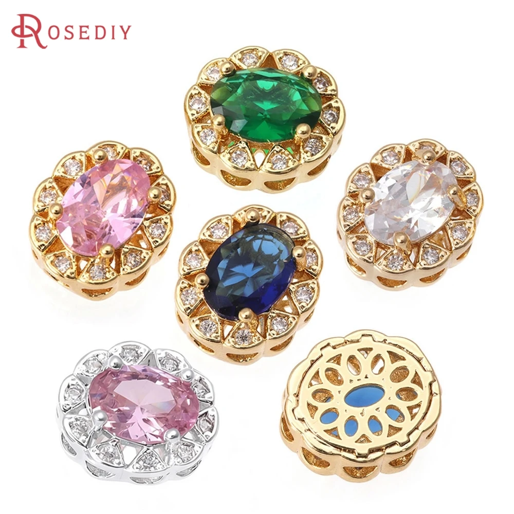 

6PCS 18K Gold Color Brass Zircon Oval Shape Spacer Beads Bracelets Beads High Quality Jewelry Diy Accessories Making Supplies