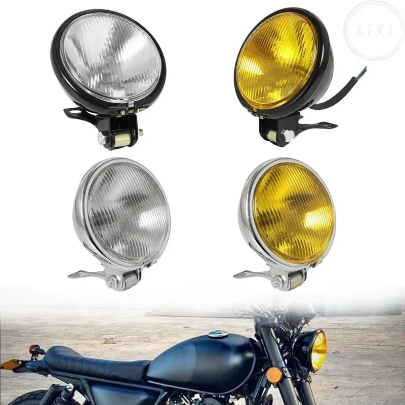 1pc Round with Holder Electroplate Vintage Headlamp for  Hayabusa Suzuki Harley Yamaha Dirt Bike Retro Motorcycle Headlight