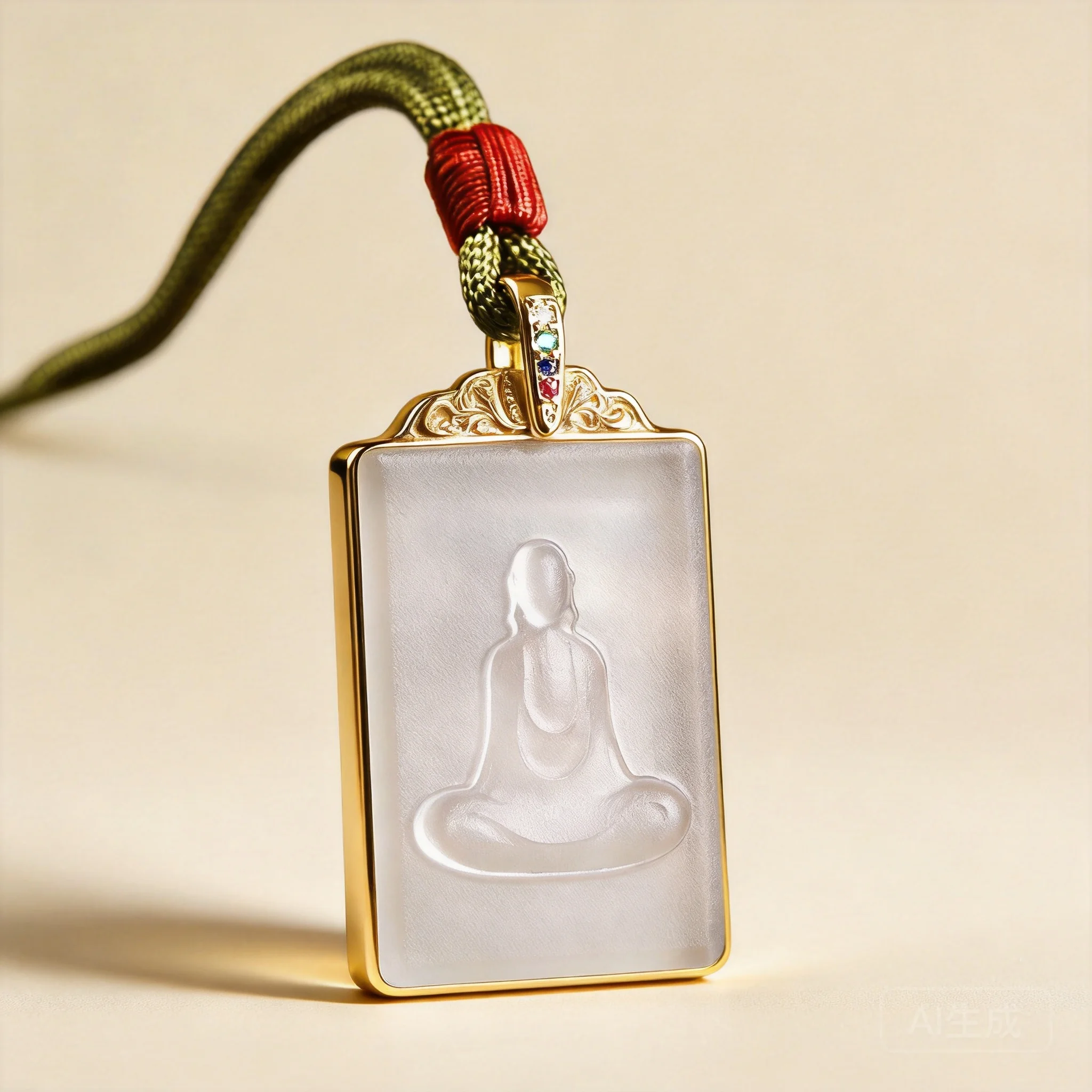 Chinese Style Frosted Liuli Faceless Buddha Peace Tag Pendant Necklace Lucky Wealth Blessing Amulet Meditation Spiritual Jewelry