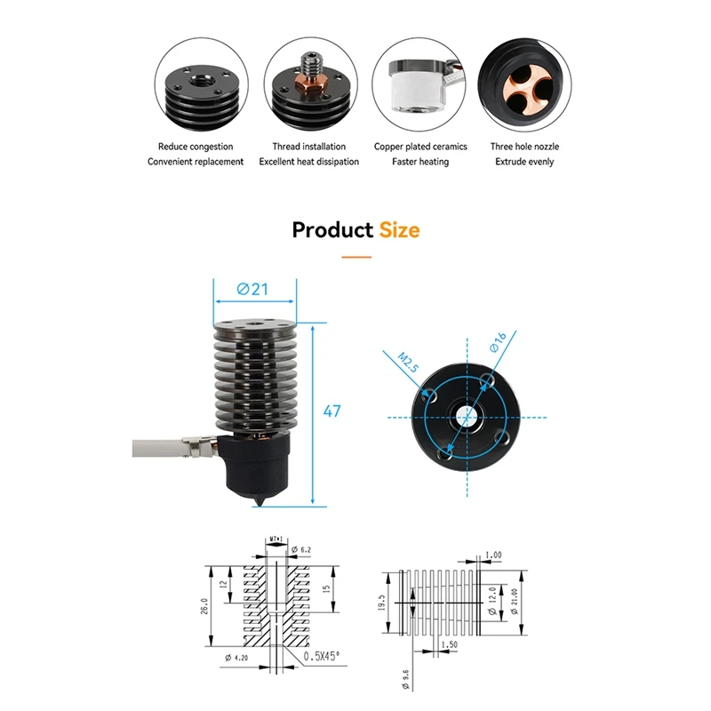 24V 60W V6 Hotend For Voron 0.1/0.2/2.4 3D Printer Bimetal Throat Ceramic Heating Core Print Head For Prusa/I3 Easy Install