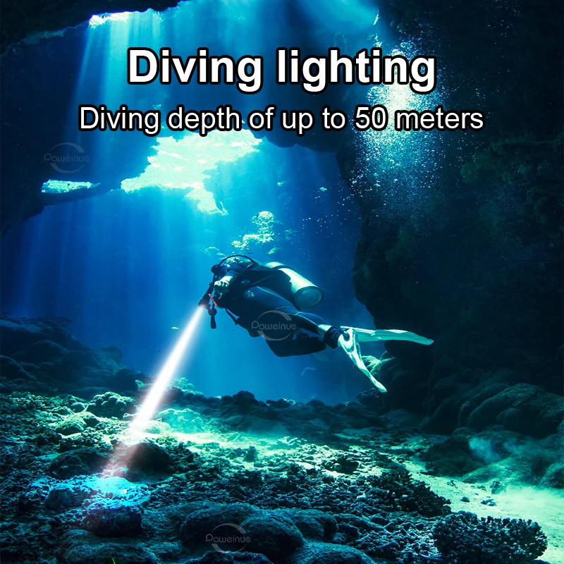 Pro Diving Taschenlampen XHP50 Hochleistungs-LED-Tauchlaterne mit Handseil IPX8 4-Modus Leistungsstarke Tauchlampe Wasserdicht