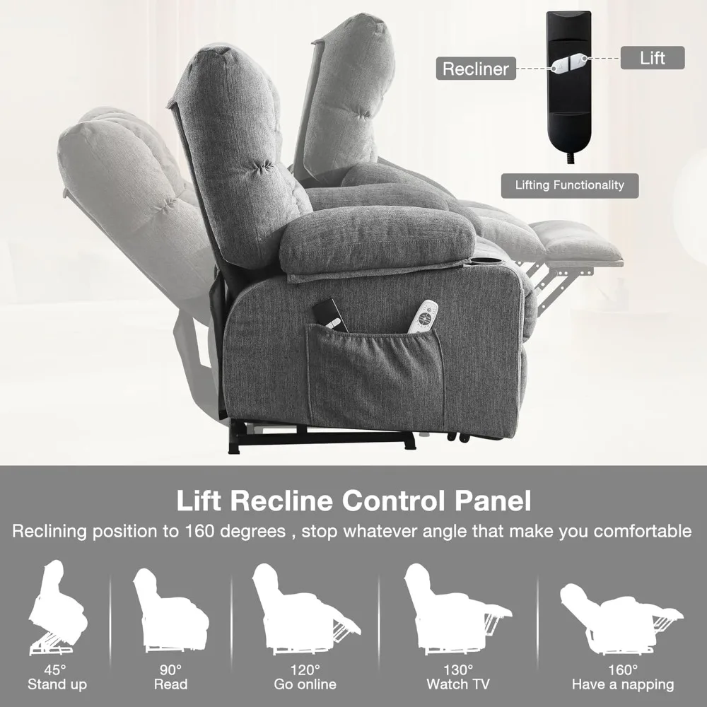 Power Lift Recliner Chair for Elderly with Vibration Massage and Lumbar Heating Electric Recliner Sofa with Cup Holders