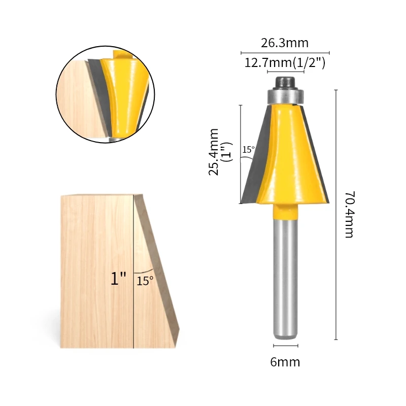 YUSUN-broca para fresadora de madera, 6MM, 6,35 MM, vástago 15/22.5/30 grados