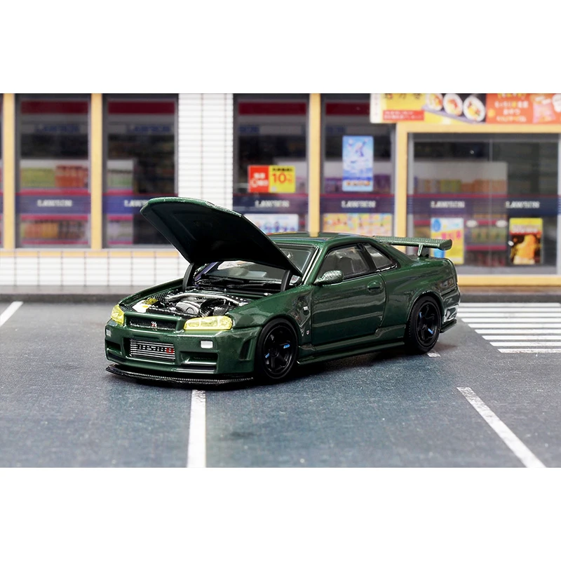 MH متوفر 1:64 SKYLINE GTR R34 Z TUNE CRS VER غطاء محرك السيارة المفتوح Diecast Diorama مجموعة نماذج ألعاب مصغرة MOTORHELIX