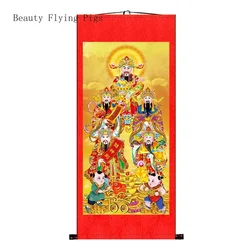 Customized Chinese Style Silk Cloth Fifth Road God of Wealth Hanging Painting, Living Room,office Scroll Mural Feng Shui  People
