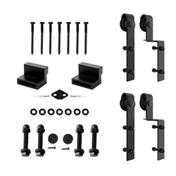Bypass Sliding Barn Door Hardware Rollers for Double Doors Smoothly Quietly Door Panel Black Bent Hanger System (J Shape Hanger)