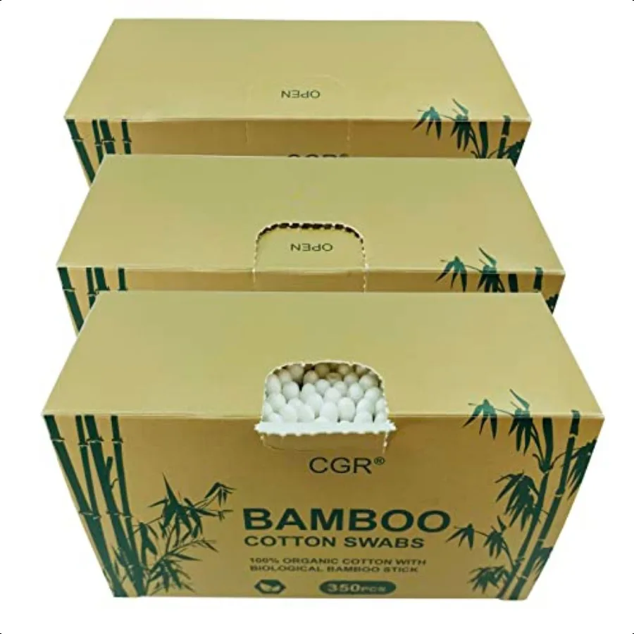 สำลีพันแคนุกออร์แกนิค CGR 1050 ชิ้น ผลิตจากฝ้าย 100% ด้ามไม้ไผ่สองด้าน ย่อยสลายได้ แพ็คเดินทาง (บรรจุ 3 แพ็ค รวม 350 ชิ้น)