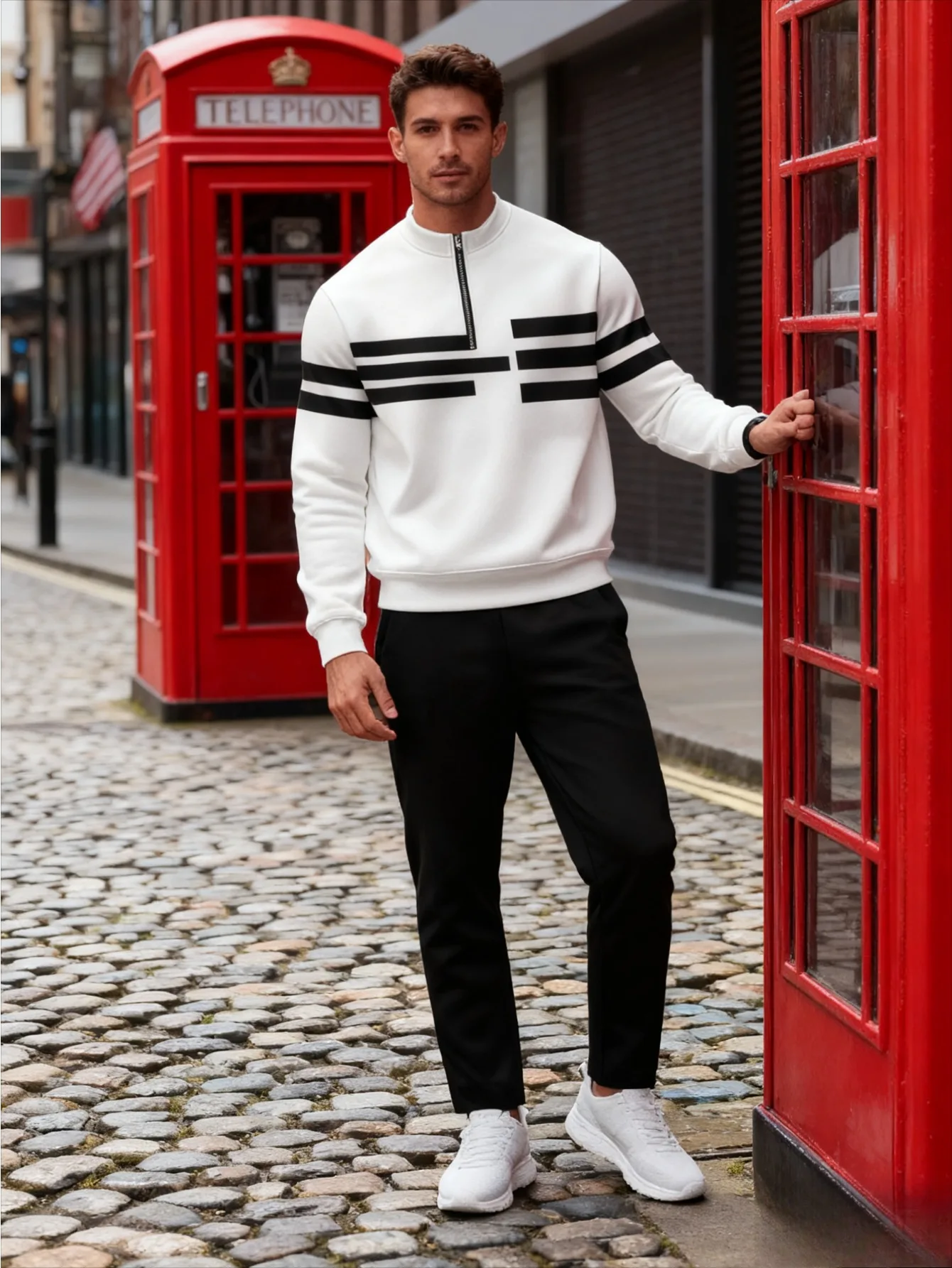 

2-piece set, consisting of a men's long-sleeve stand-collar half-zip pullover and straight-leg pants