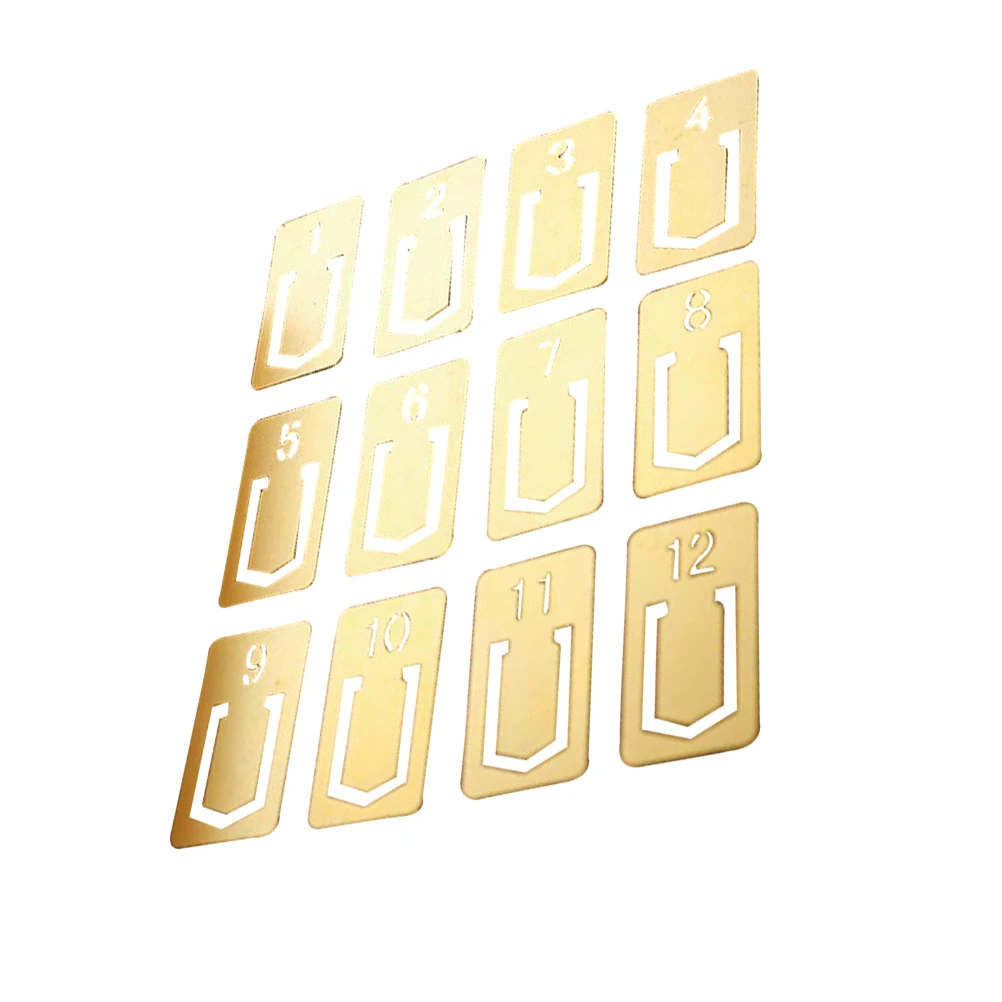 12pcs Creative Brass Bookmarks Vintage Number Pattern Metal Bookmark For Stationery Gifts Readers Writers Students Teachers