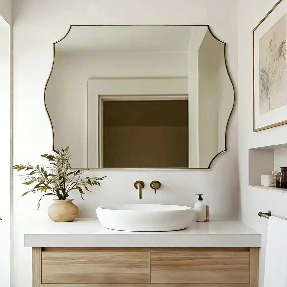 

36"x48" Gold Vanity Mirror, Large Bathroom Mirror Wall, Antique Champagne Bronze Mirror in Anti-Rust StainlSteel Thin e, Elegant