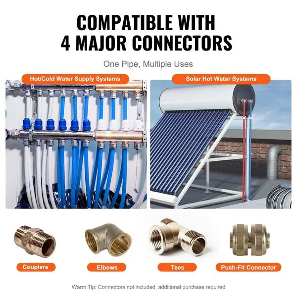 VEVOR PEX 파이프 1/2인치, 300피트 길이 PEX-B 유연한 파이프 튜빙(식수용), 뜨거운/차가운 물용 Pex 워터 라인 및