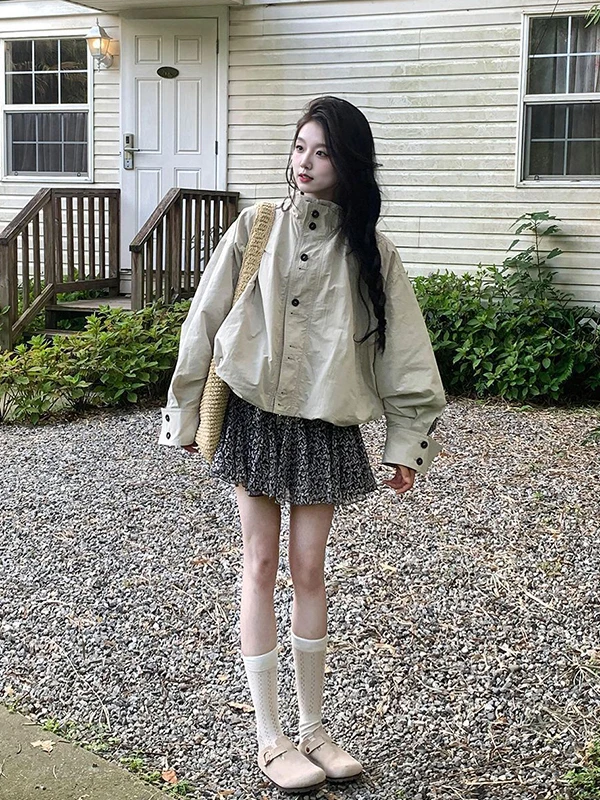 

plus Size 300 Pou Korean Sle Stand Collar Open Cardigan Women's Jaet Slimming Versatile plus Size Autumn Faion