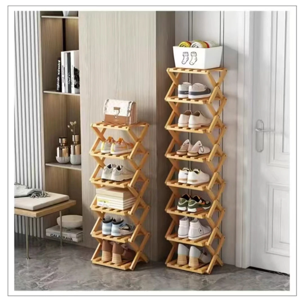 Multi Layer 5/6/7/8/9 Layer Simple Breathable Shoe Shelf Multifunctional Foldable Shoes Shelf Cabinet Simple Bamboo  Saves Space image 3