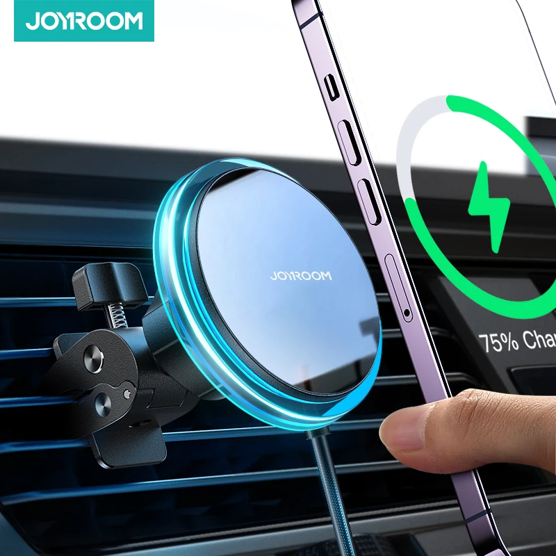 Joyroom Magnetic Car Phone Holder Fast Wireless Charging Phone Holder in Car Charger for iPhone 12 13 14 Series Stable Holder