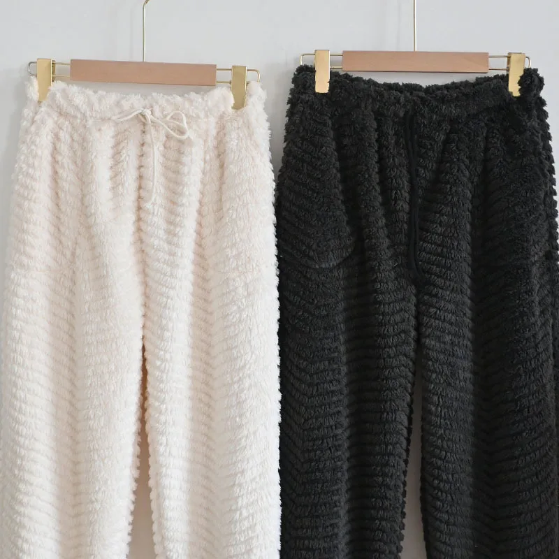 

Thick Warm Flannel Autumn Winter Couples Pajamas Add Velvet Pyjama Pants Outside Wear Home Pant Women Sleeping Trousers