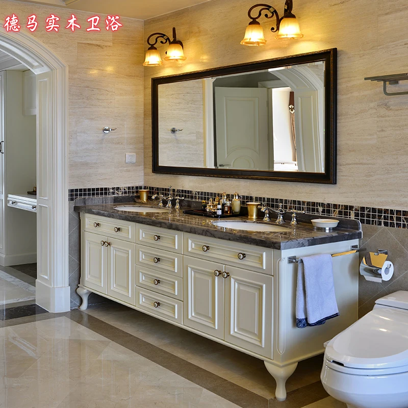 

Bathroom American oak bathroom cabinet combination double basin floor wash basin basin sink sink solid wood