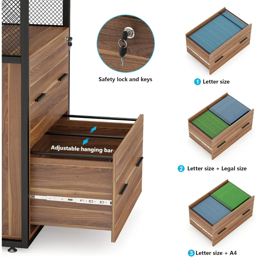 Tribesigns 2 Drawer Lateral File Cabinet with Lock, Letter/Legal / A4 Size, Large Rustic Filing Cabinet Printer Stand