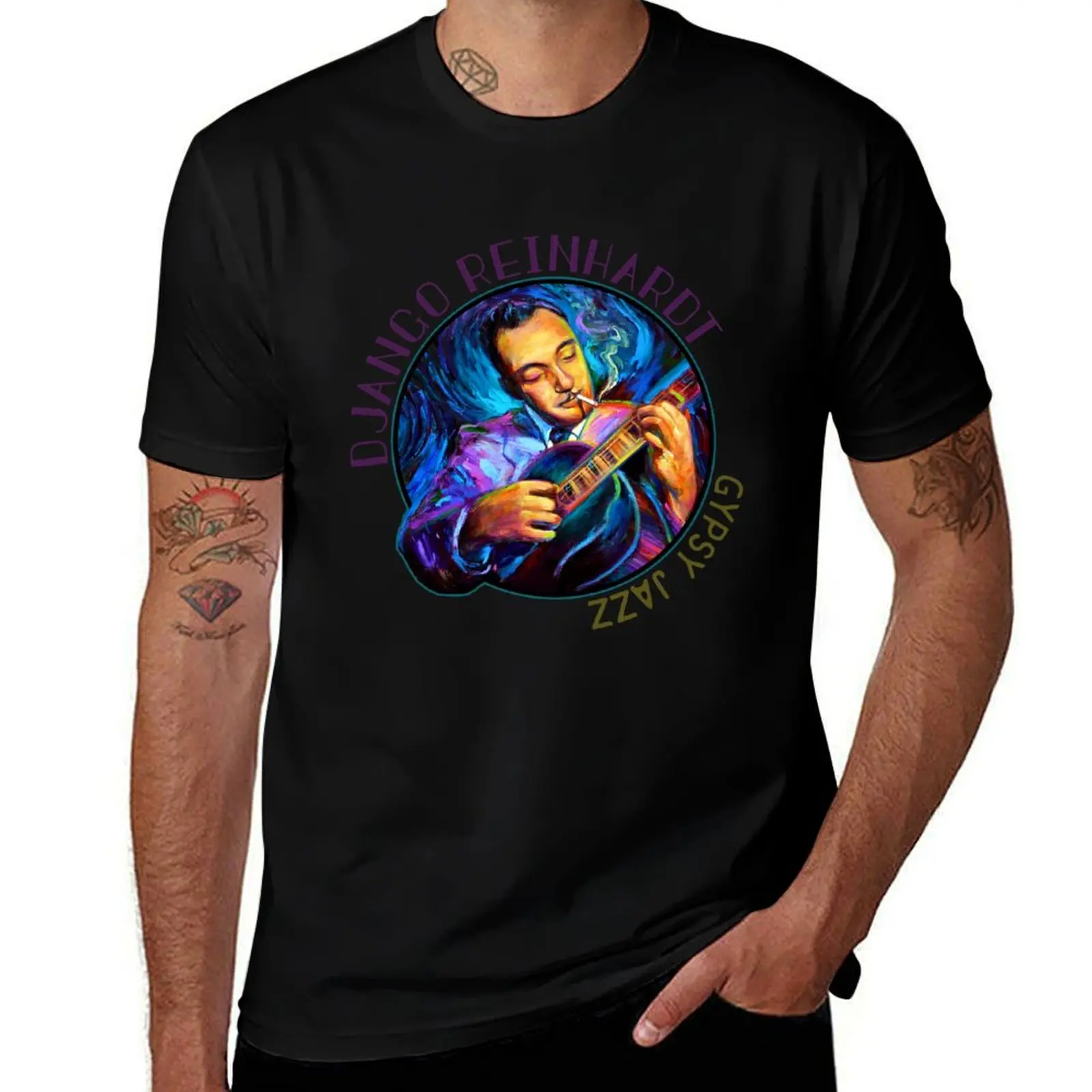 Django Reinhardt Gypsy Jazz Guitarist by Robert Phelps T-Shirt Industrial Work Tee Shirt