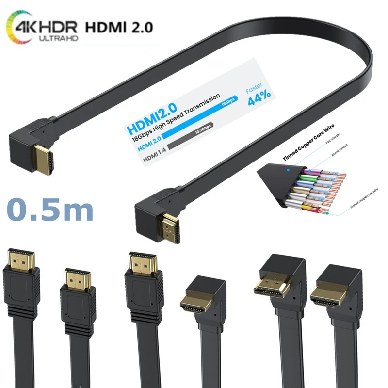 

50cm HDMI-compatible 2.0 Male to Male Extension Cable Support 4K 60Hz Resolution for Blu Ray Player, 3D TV, HDR，Roku, Xbox360；