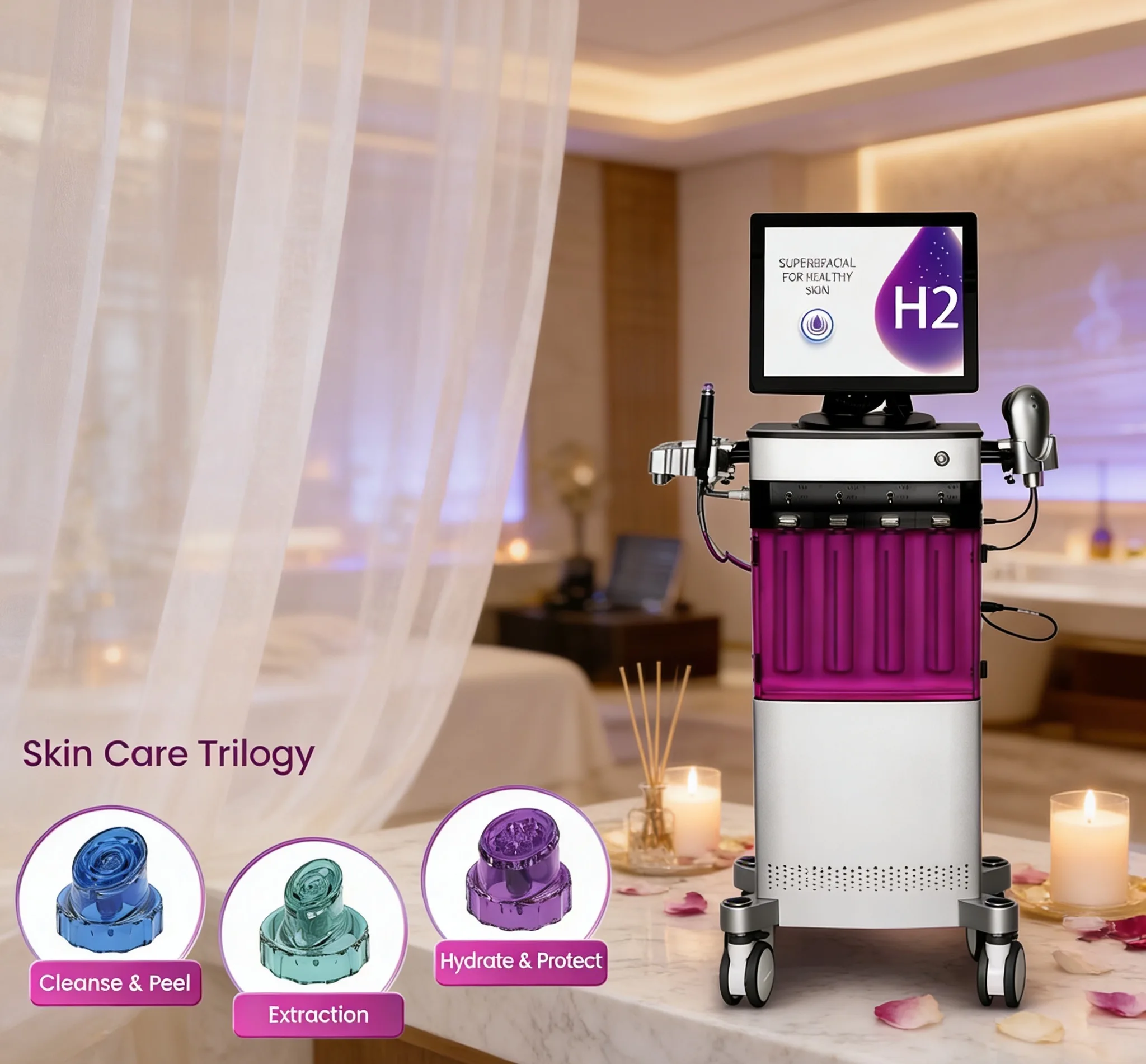 하이드라 산소 페이셜 다기능 스킨케어 기계: 얼굴 클렌징, 피부 재생, 페이스 리프팅