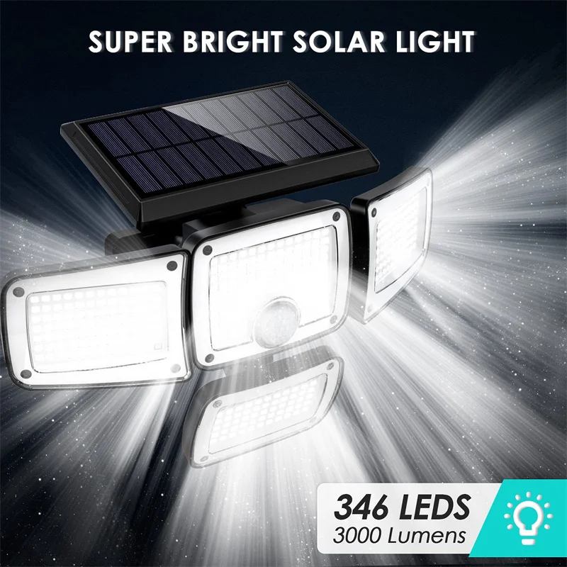 

346LED Solar Lights Outdoor Motion Sensor Human Induction 3 Modes IP65 Waterproof Solar Power Garage Yard Corridor Wall Lamp