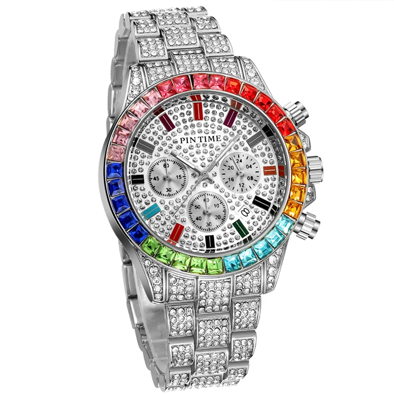 PINTIME New Men Watch European And American Fashion Trend Hip Hop Style Waterproof Six Pin Design Fashion Men Quartz Watch