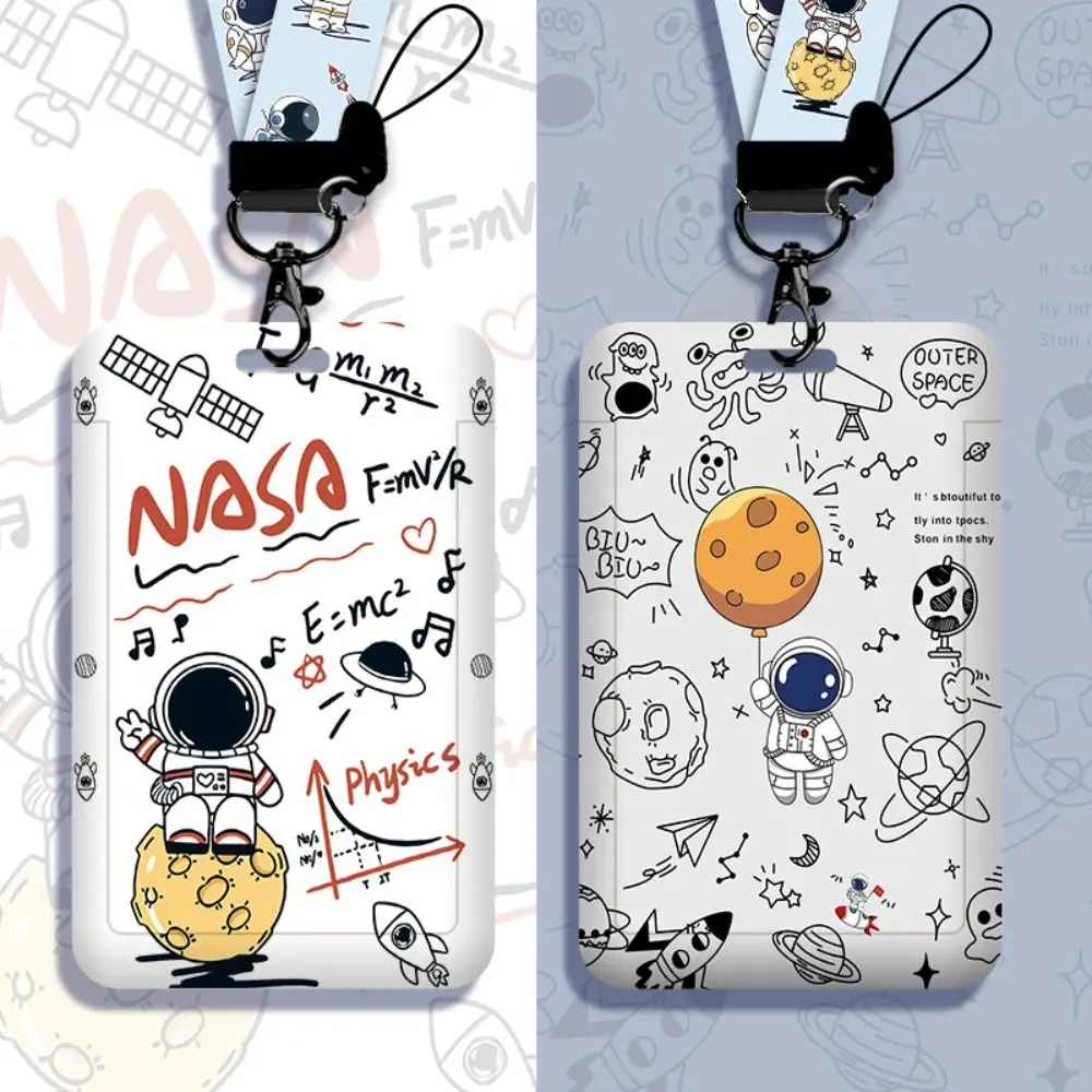 New Cartoon Card Holder with Lanyard Astronaut ID Holders Cute Anti-lost Business Card Holder Student