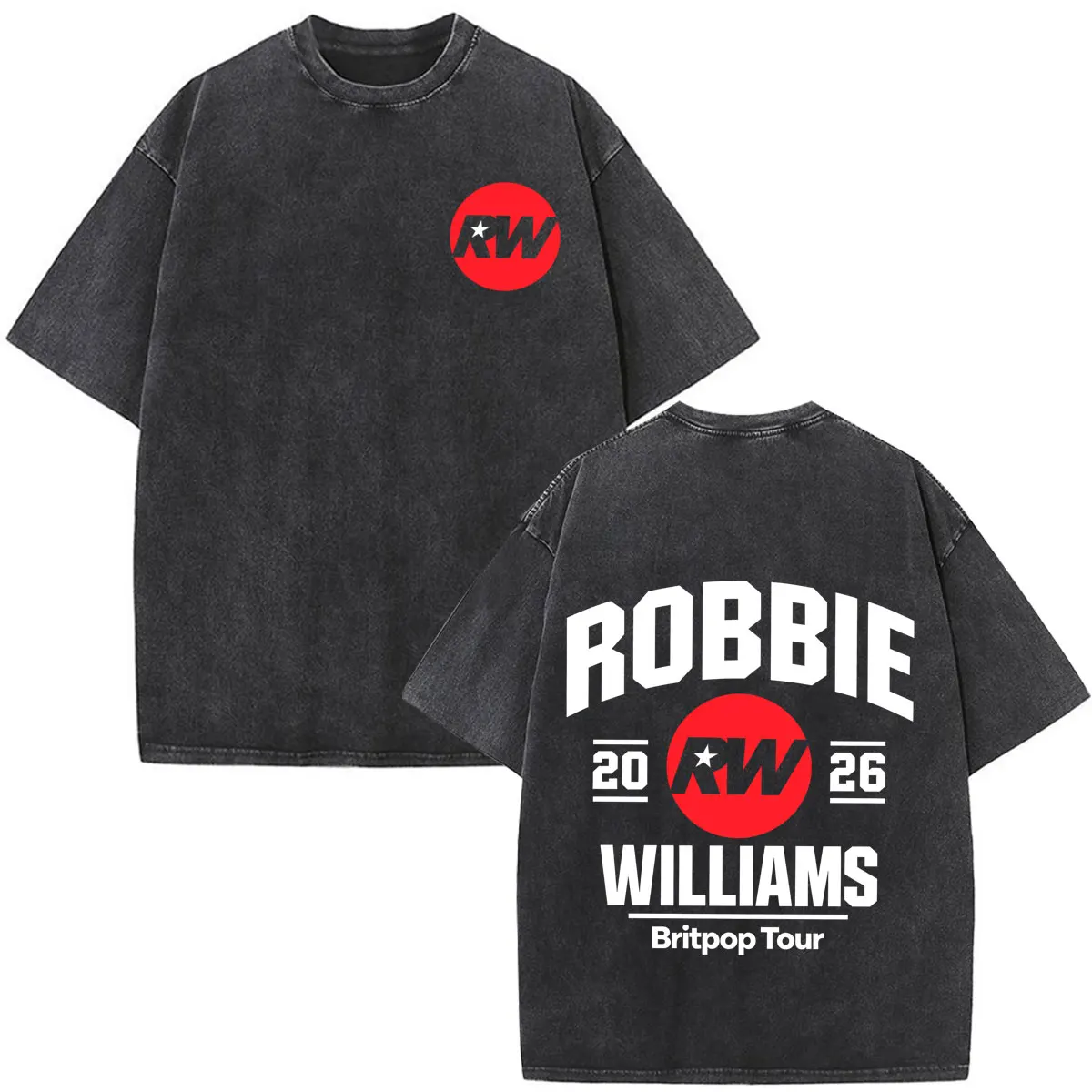 Robbie Williams Britprwp 2026 Tour Print Vintage Washed T Shirt Men's Women Fashion T-shirt Cotton Casual Loose Hip-hop T-shirts