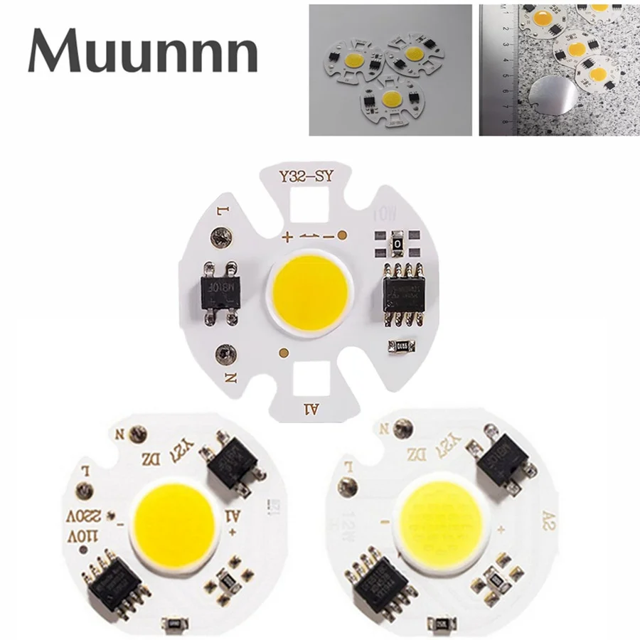 Muunnn No Need Driver LED COB Chip 220V 3W 5W 7W 10w 12w LED Chip Lamp Smart IC LED Bulb for Flood Light Cold white Warm white