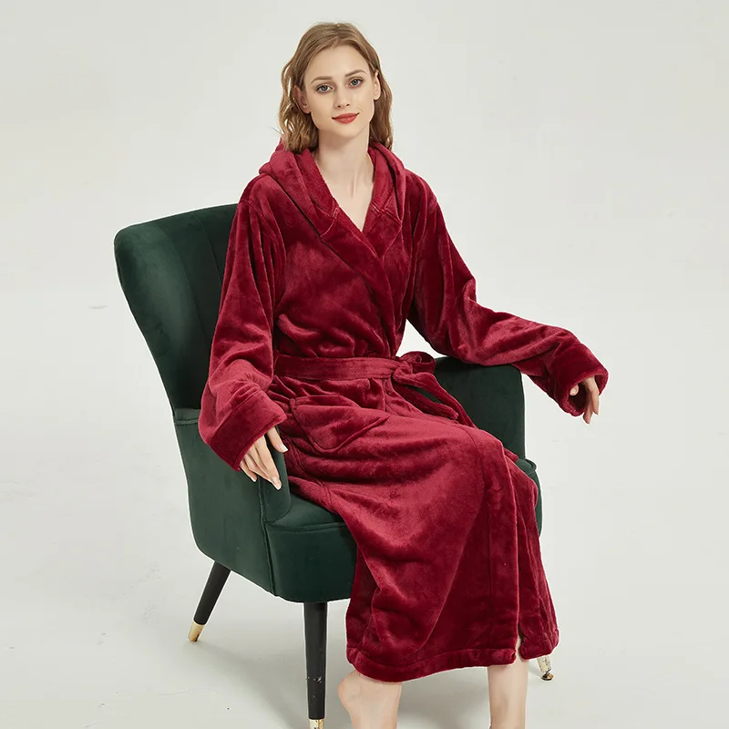 Extra Long Plus Size Winter Warm Coral Fleece Bathrobe Women Men Flannel Dobby Kimono Bath Robe Bridesmaid Dressing Gown Wedding