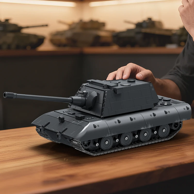 제 2 차 세계 대전 WW2 육군 군사 군인 E-100 중형 탱크 모델 조립 빌딩 블록 어린이를위한 벽돌 장난감 선물