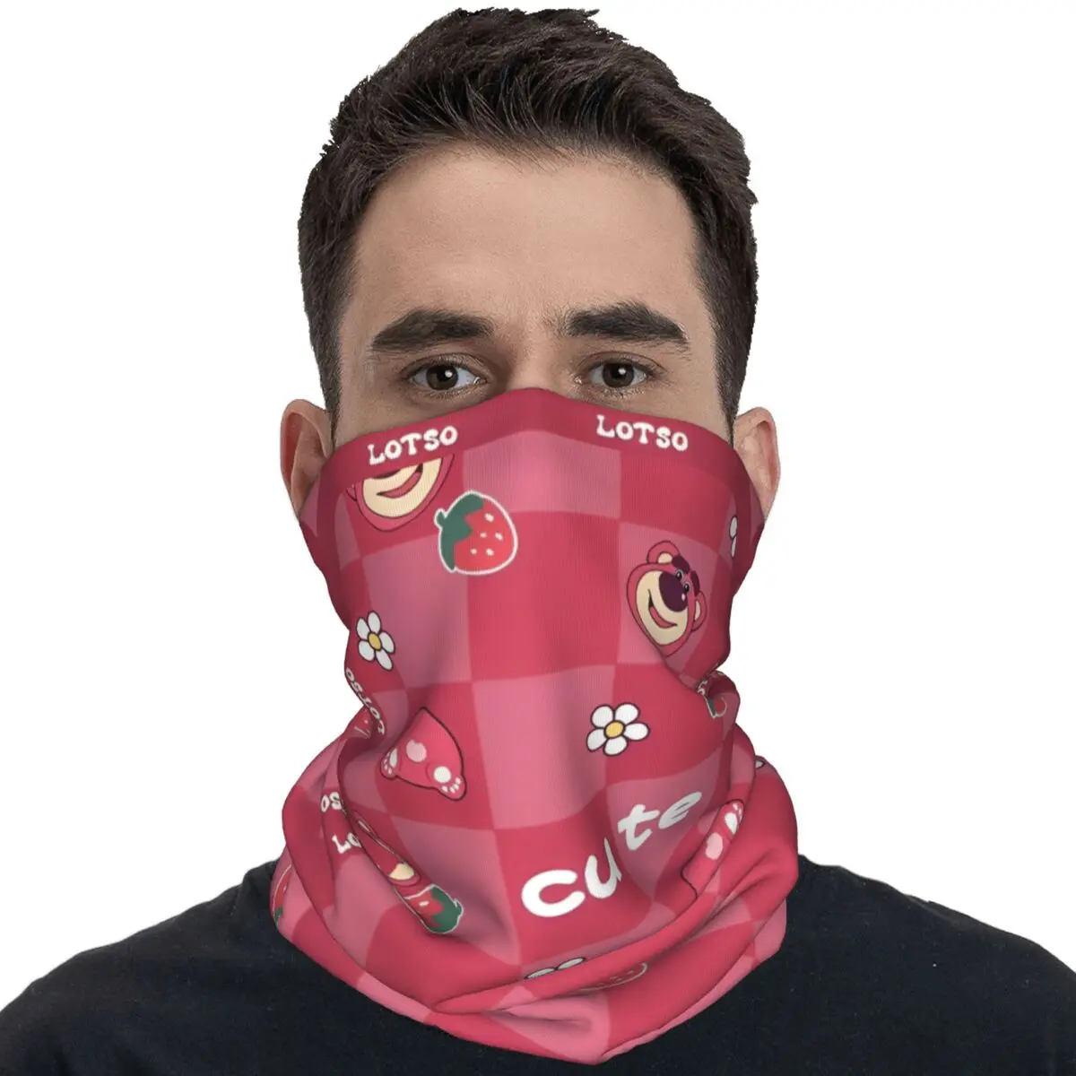 Lotso Strawberry Bear With Lattice Bandana Fashion Bicycle Mask Hiking Camping Windproof Balaclava Breathable Tactical Mask