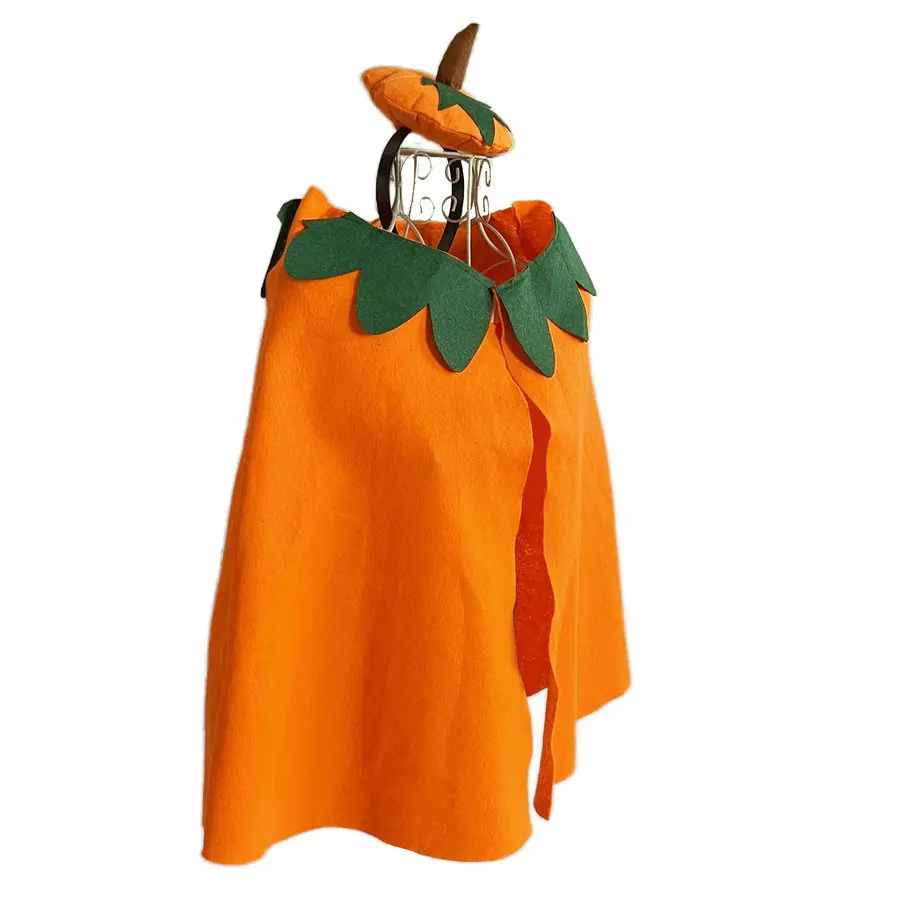 Funny Non-woven Fabric Orange Pumpkin Cape Pumpkin Hairband Halloween Party Children's Performance Costume Fit H80 to 140cm