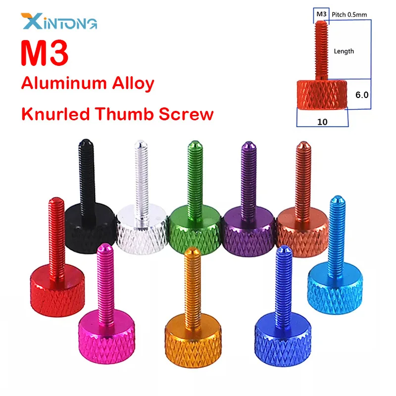 M3 x 12~50mm Knurled Thumb Screws Flat PC Case Hand Grip Bolt Aluminium Anodised  Tighten Hand Screw