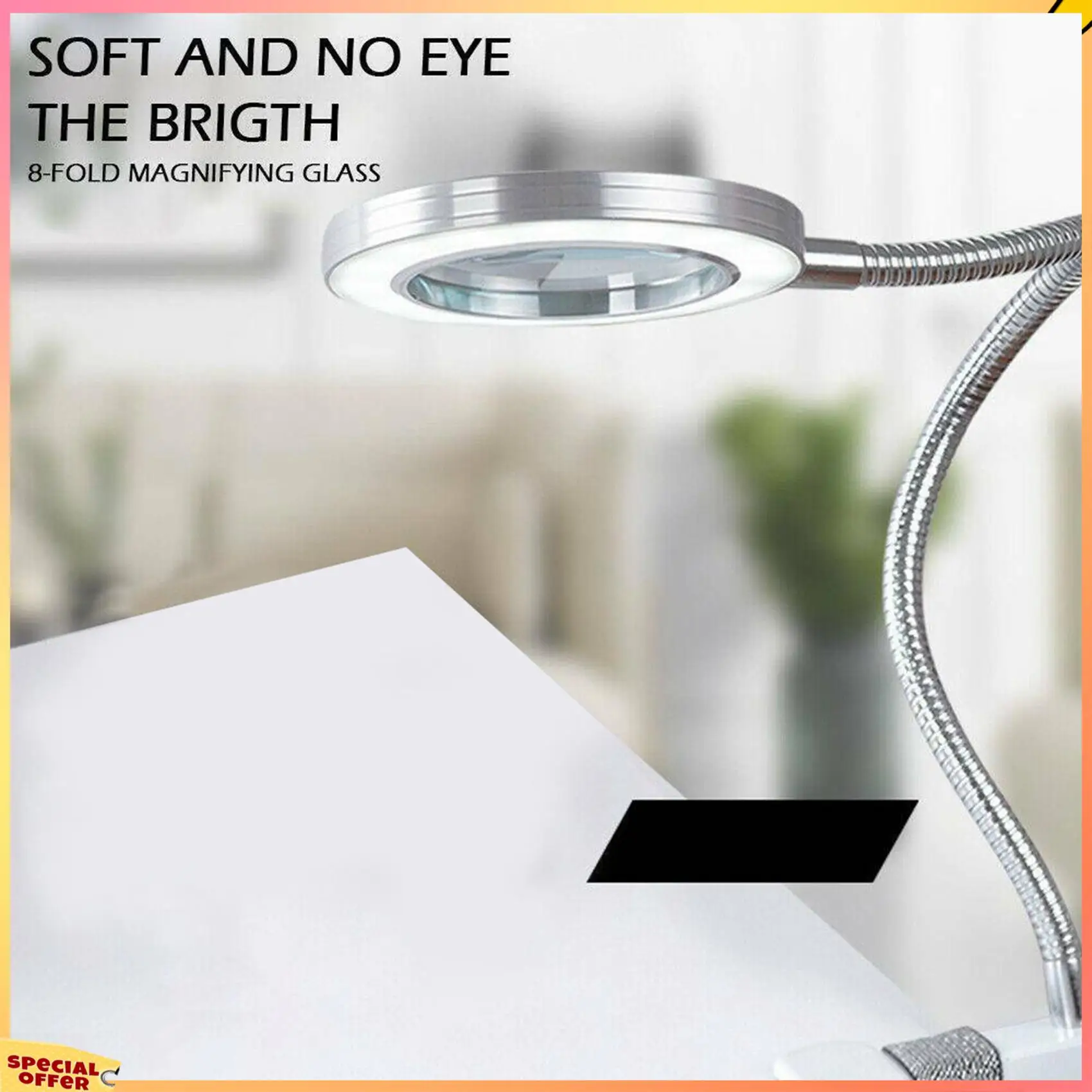 ABFI 2X Desk Table Top 8X Magnifying Glass Beauty Nail Salon Tattoo Magnifier Lamp Light