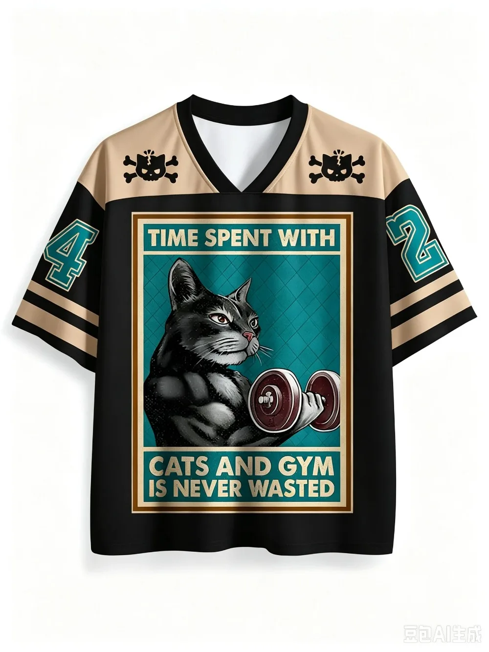 Cat pattern punk style 3D Print sport Quick-dry Breath Men V-neck Plus-sizeT-Shirt Outdoor Street casual  Y2K Parent-Child Cloth