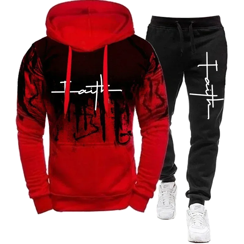 Fashion Conviction Printed Fall Men's Casual tracksuit Men's sweatshirt and jogging pants two-piece tracksuit