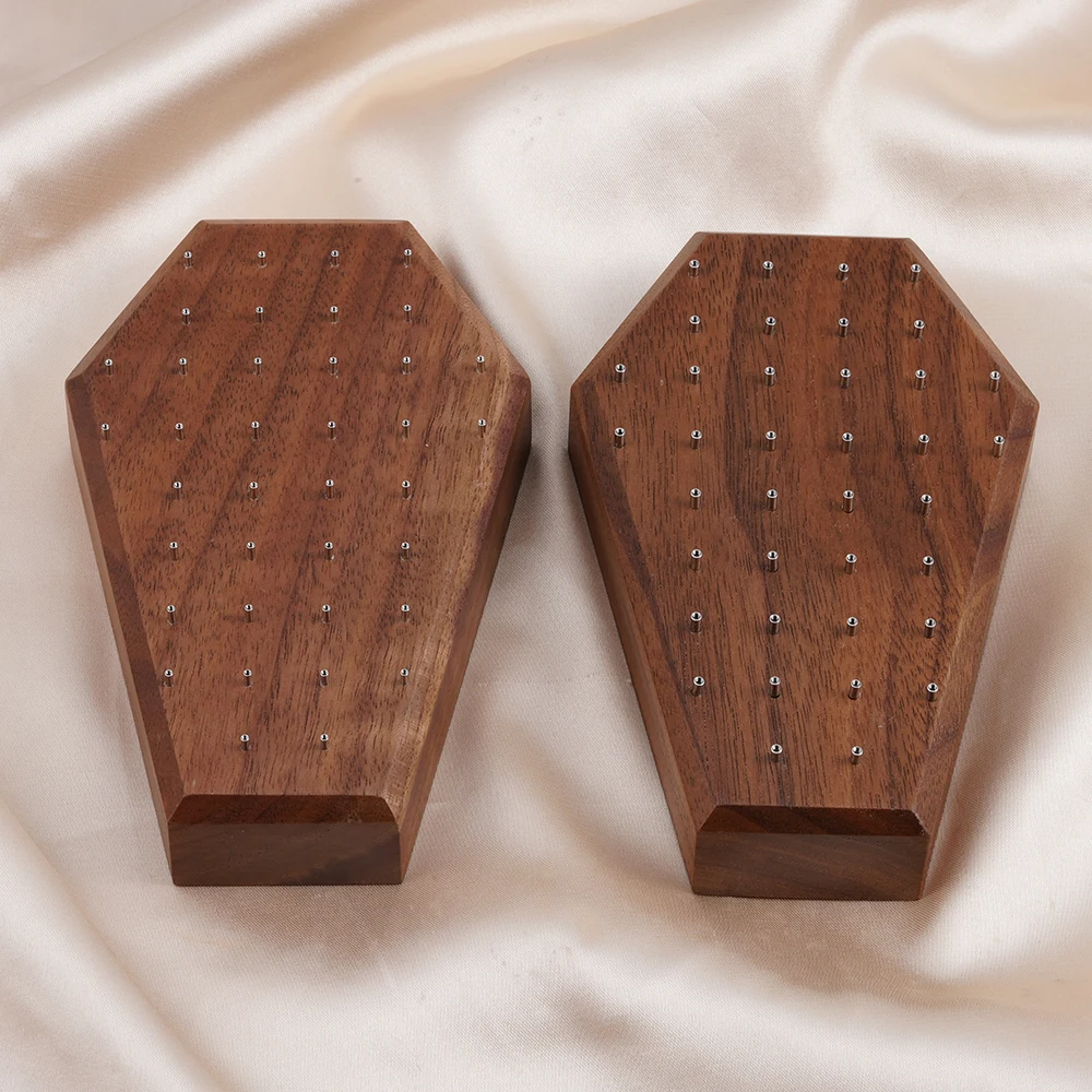 Neo-Gothic Coffin Black Walnut Solid Wood Display Stand for 16G 14G Piercing Jewelry Modern Display Holder with 38 Posts