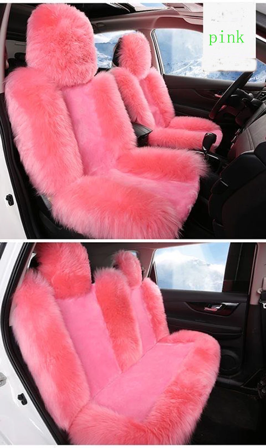 3pcs 100% Fur Seat Covers For Cars Full Sets Women Unviersal Sheepskin Seat Cover Long Wool Auto Cushion Christmas