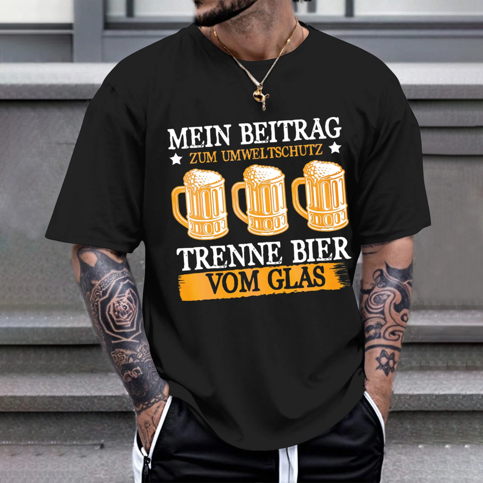 Herren-T-Shirt „Mein Beitrag zum Umweltschutz“ – „Separate Beer From Glass“ – Perfekt für Freizeitkleidung, Partys und Karneval-Outfits