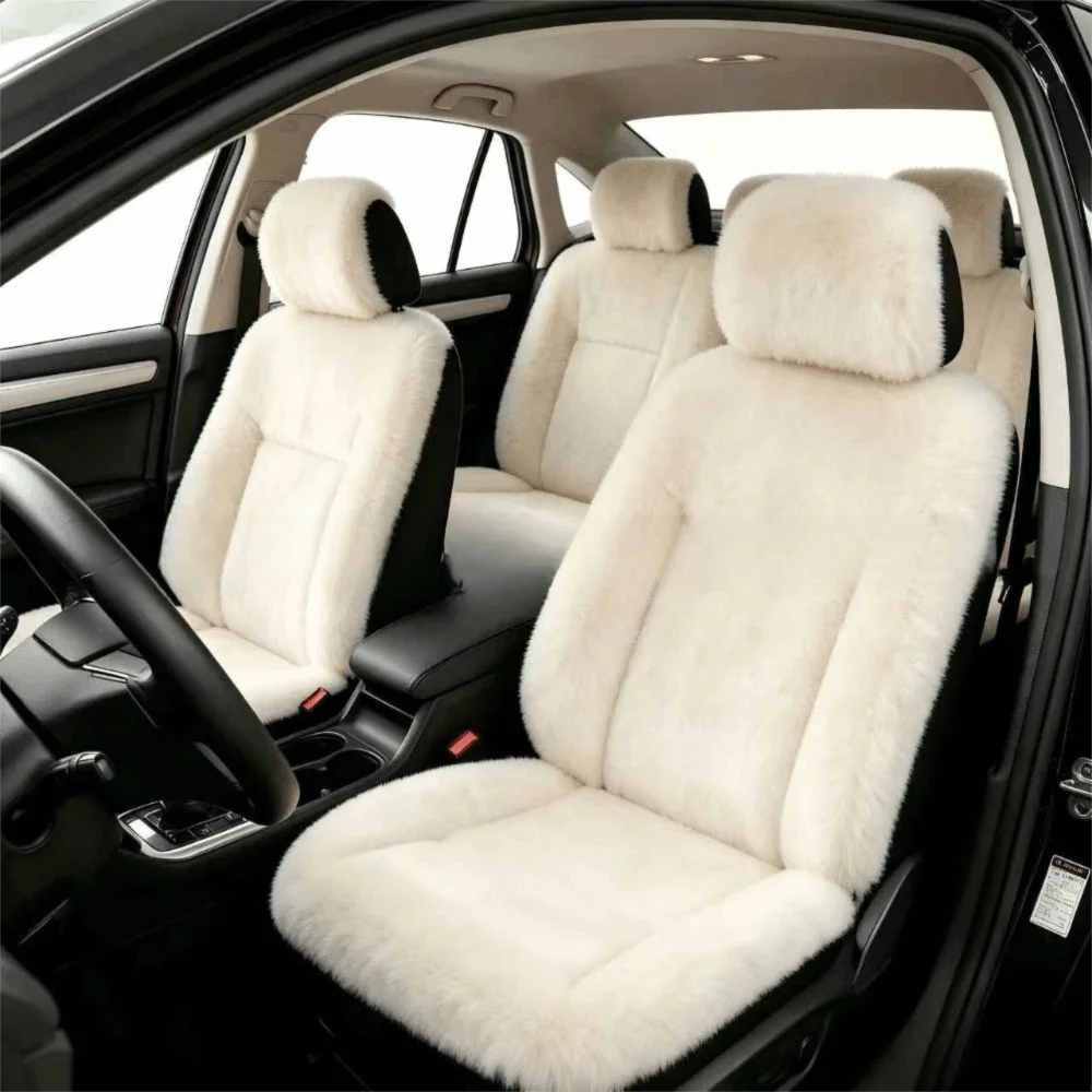 Plush Surface Winter Car Seat Cover Solid‑color Sponge Filling Plush Car Seat Cushion Multi-piece Kit 2/9 Pcs Set