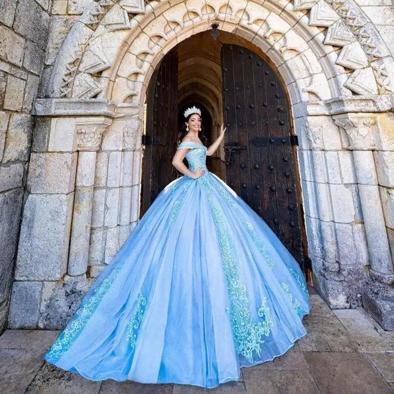 

Hot Sale Blue Ball Gown Mexican Quinceanera Dress 2024 Princess Prom Sweet 15 16 Years Old Miss XV Birthday Pageant Dress Miss