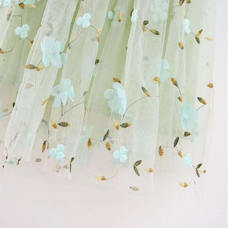 Abiti da ragazza per l\'estate ricamo Appliques Flower Bebe Girl Tutu Dress Birthday Girl Mesh Tulle Dresses Kid Party Clothing