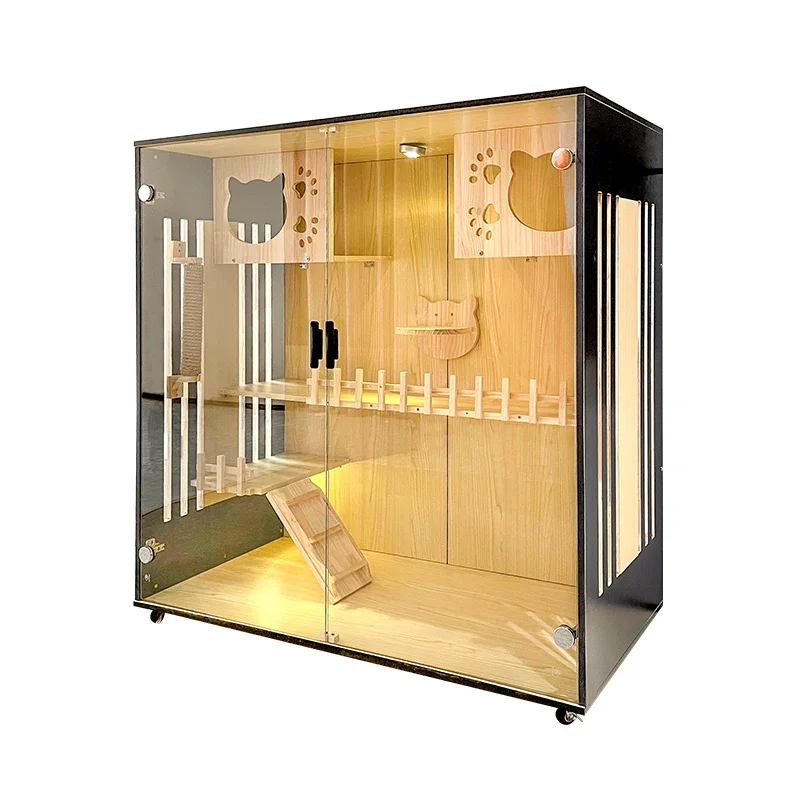 

Cat Cage Villa Household Solid Wood Cage Indoor Cabinet Cattery House Villa Luxury Large Double-Layer Villa